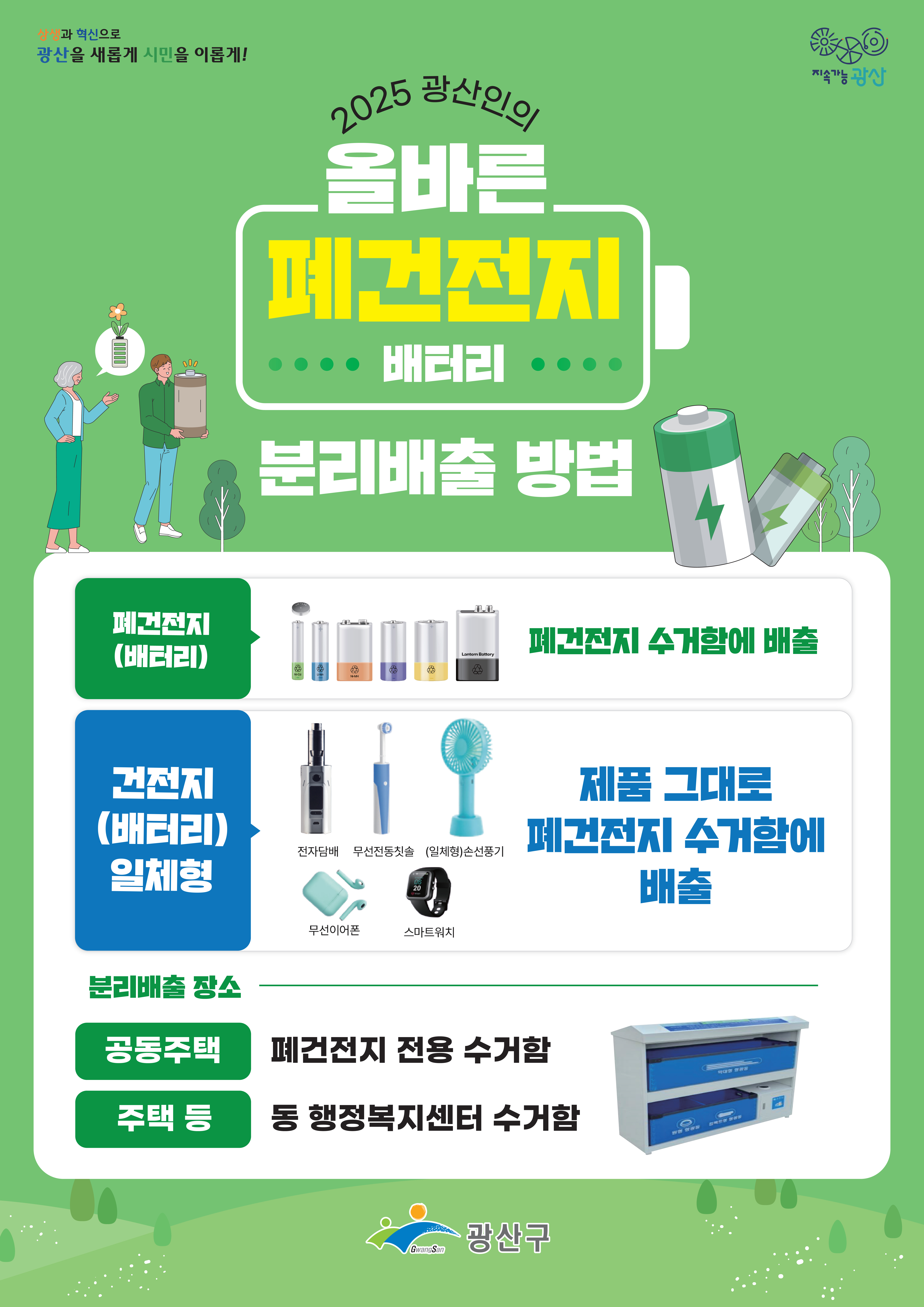 폐건전지 분리배출을 설명하는 이미지입니다.